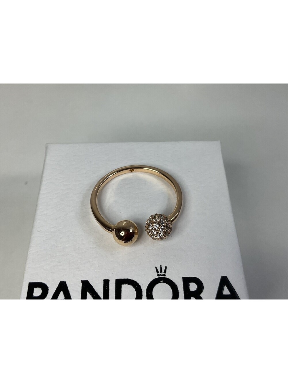 Pandora Polished And Pave Rose Gold Ring Sz 8 NIB